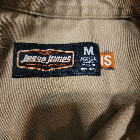 Jesse James Beige Brown Work shirt short sleeve button up size Medium 2329 - Picture 5 of 6